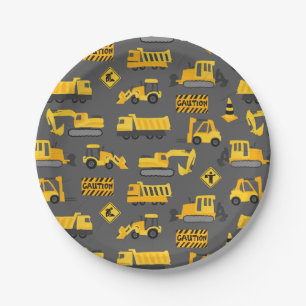 Assiettes En Carton Camions de construction Anniversaire Motif Gray