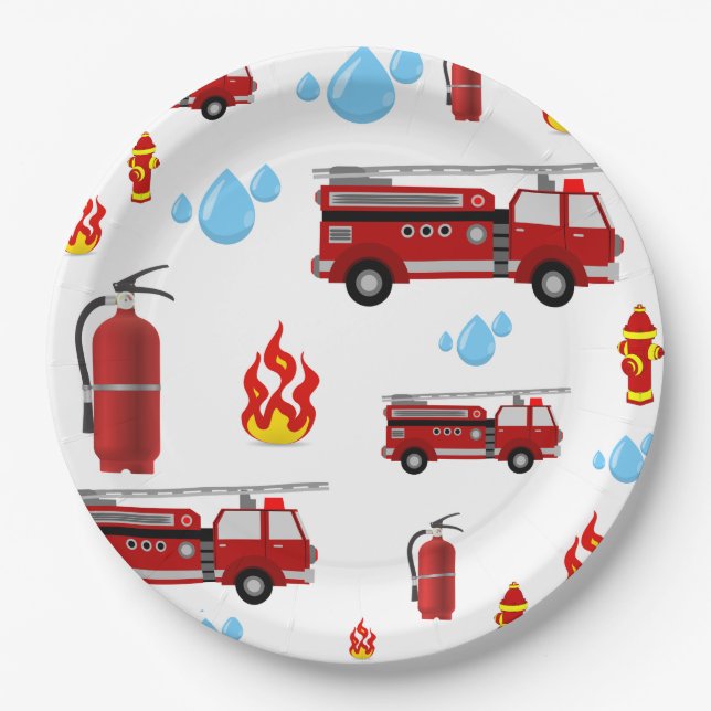 Assiettes En Carton Camions de pompiers Garçons de la fête des enfants (Devant)