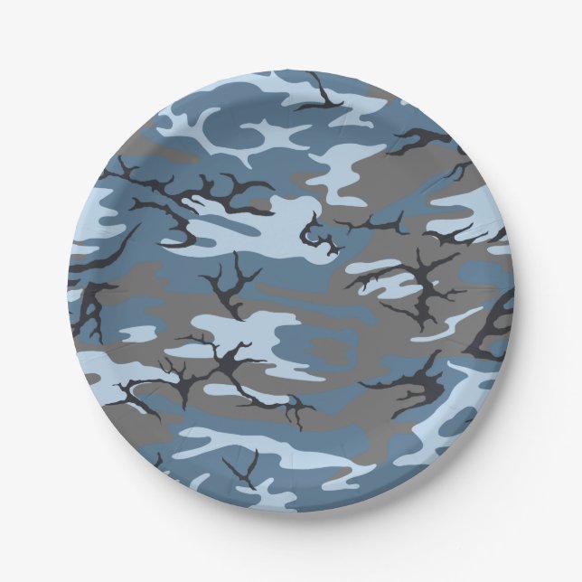 Assiettes En Carton Camo bleu (Devant)