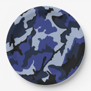Assiettes En Carton Camo Bleu, Plaques de papier de 9 pouces