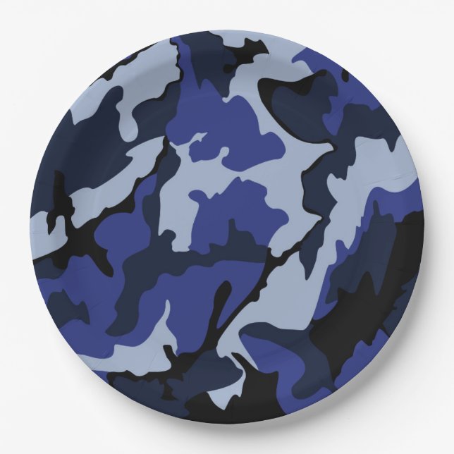 Assiettes En Carton Camo Bleu, Plaques de papier de 9 pouces (Devant)