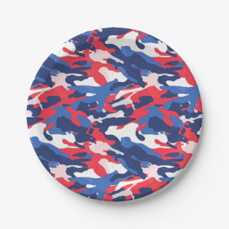 Assiettes En Carton Camo Patriotique Rouge Blanc Bleu Américain Libert