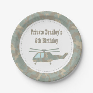 Assiettes En Carton Camo Print Helicopter Army Boys Birthday Party