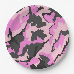 Assiettes En Carton Camo rose, Plaques de papier de 9 pouces