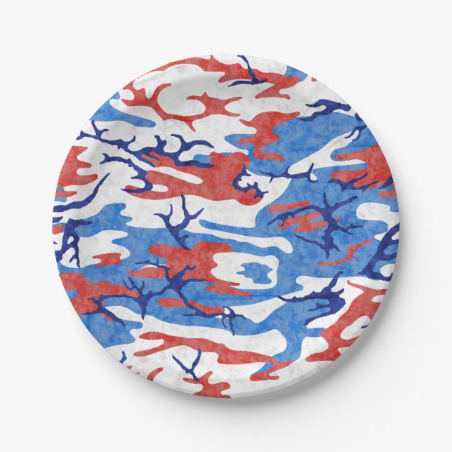 Assiettes En Carton Camo rouge et bleu détendu (Devant)