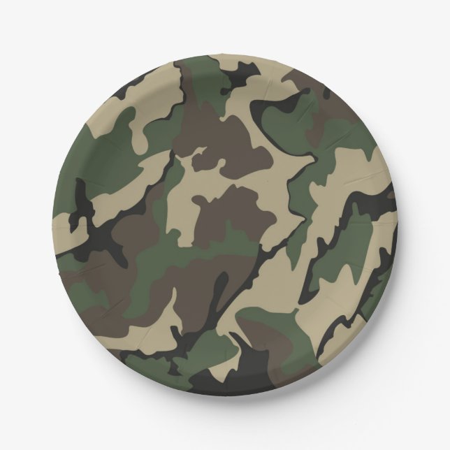 Assiettes En Carton Camo Vert, Plaques de papier de 7 pouces (Devant)