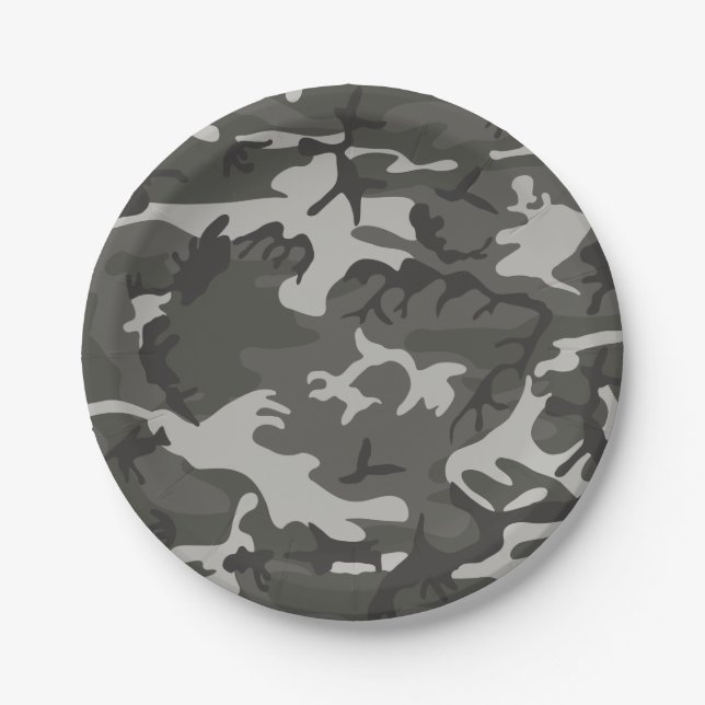 Assiettes En Carton Camouflage de la forêt Grey. Camo ton (Devant)