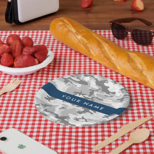 Assiettes En Carton Camouflage neige hivernale grise Personnalisez vot