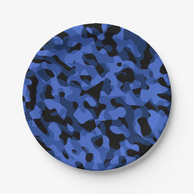 Assiettes En Carton Camouflage noir et bleu Motif d'impression (Devant)