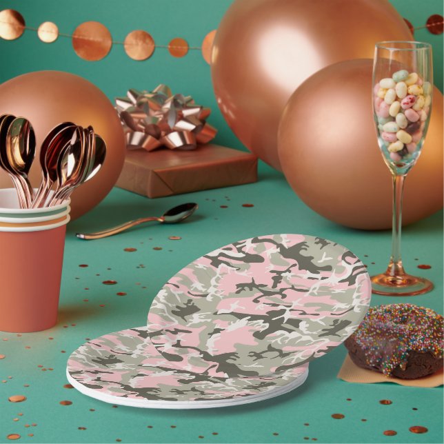 Assiettes En Carton Camouflage rose et vert, Militaire, Armée (Multi)