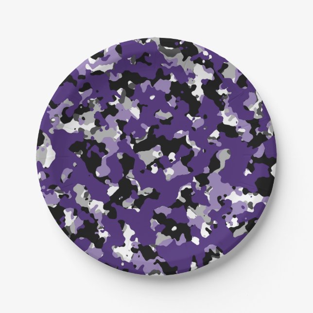 Assiettes En Carton Camouflage violet noir gris Camo (Devant)