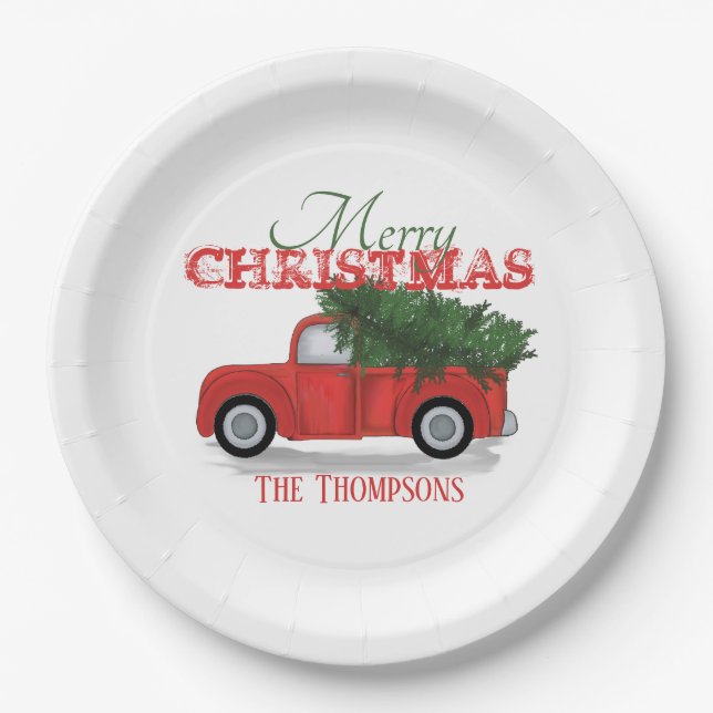 Assiettes En Carton Campagne Camion Rouge Fête sur mesure Noël (Devant)