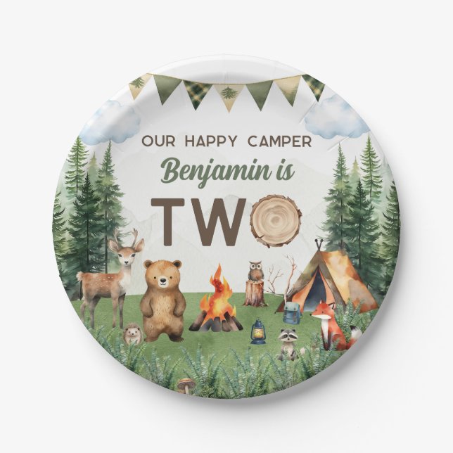 Assiettes En Carton Camping 2e fête d'anniversaire (Devant)