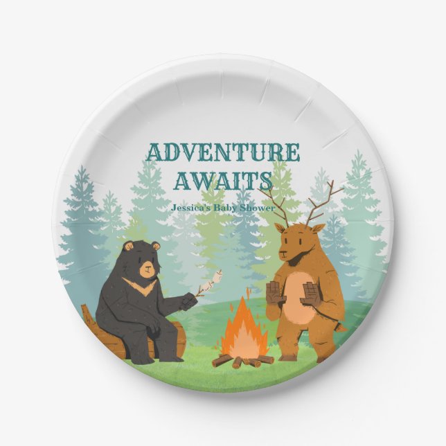 Assiettes En Carton Camping Baby shower des animaux des bois (Devant)