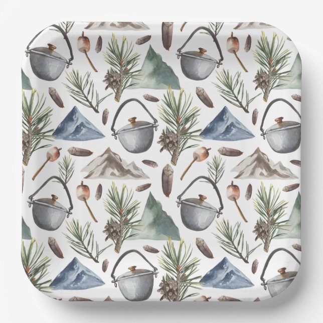 Assiettes En Carton Camping, Randonnée, plein air et nature Thème (Recto)