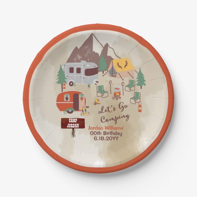 Assiettes En Carton Camping Rustic Woodsy Campground Anniversaire (Devant)
