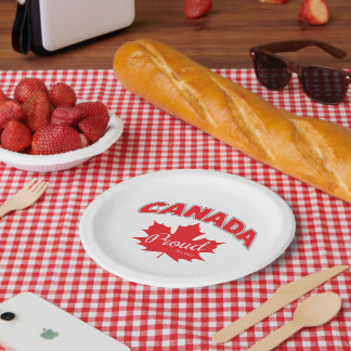 Assiettes En Carton "Canada Fier Est. 1867" Avec Graphique Feuille D'É