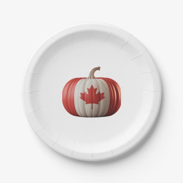 Assiettes En Carton Canadian Flag Pumpkin Maple Leaf Thanksgiving Over (Devant)