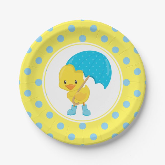 Assiettes En Carton Canard avec Baby shower parapluie (Devant)