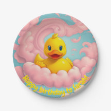 Canard doux sur nuages roses Plaque d'anniversaire