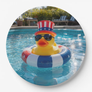 Assiettes En Carton Canard en caoutchouc patriotique dans une piscine