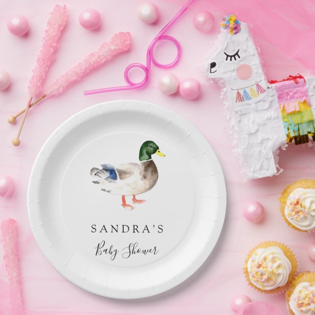 Assiettes En Carton Canard Mallard Baby shower minimal moderne élégant (Fête)