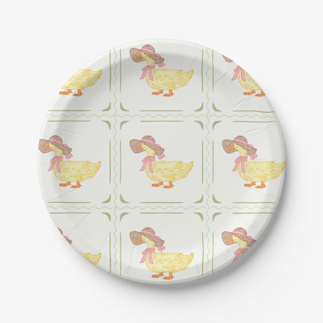 Assiettes En Carton Canards roses, jaunes et verts (Devant)