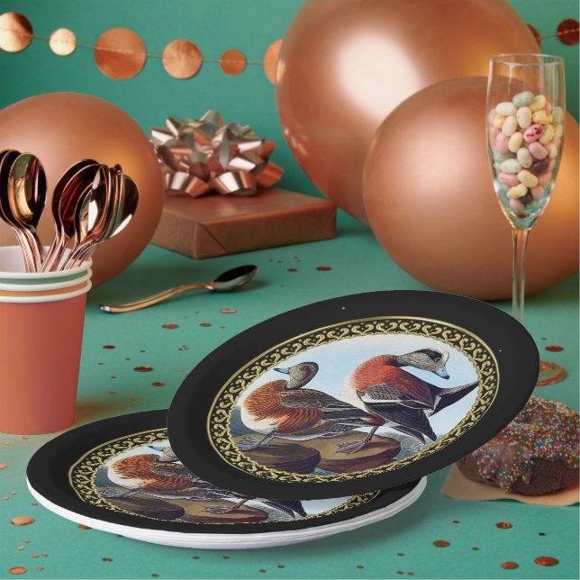 Assiettes En Carton Canards Widgeon américains sur une roche (Multi)