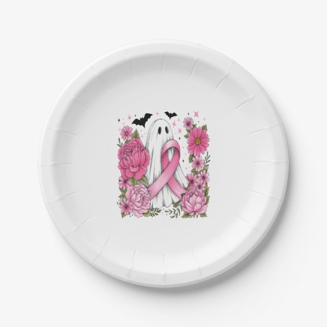 Assiettes En Carton Cancer du sein Halloween Ghost Boho (Devant)