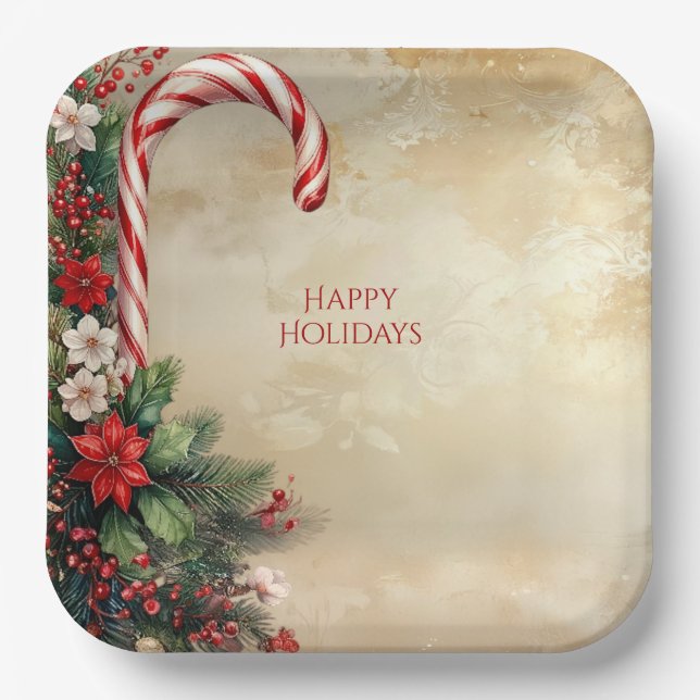 Assiettes En Carton Candy Cane Christmas Holiday Paper Plate (Recto)