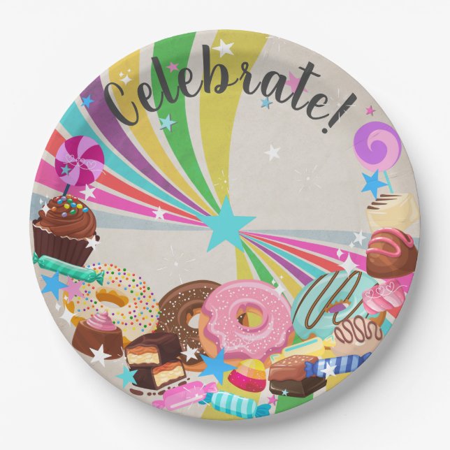 Assiettes En Carton Candy et Rainbow Swirl (Devant)