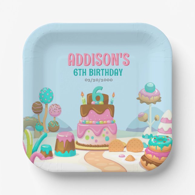 Assiettes En Carton Candy Sweet Girl's Candyland Anniversaire (Recto)