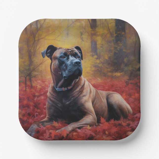 Assiettes En Carton Cane Corso en automne Feuilles automne Inspire (Recto)