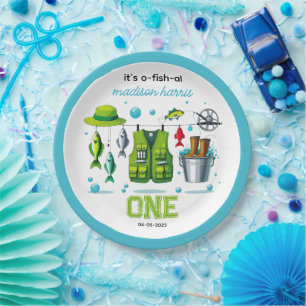 Assiettes En Carton Canne à pêche vintage "O-Fish-Ally One" 1er annive