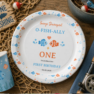 Assiettes En Carton Canne à pêche vintage O-Fish-Ally One 1er annivers