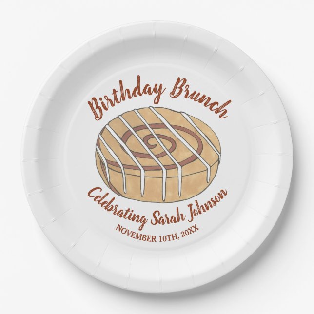 Assiettes En Carton Cannelle Roll Bun Pâtisserie Anniversaire Fête Bru (Devant)