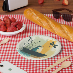 Assiettes En Carton Canot de chat blanc minimaliste Abstrait Lake Chub