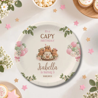 Assiettes En Carton Capybara Capy Fête Anniversaire Mignon Rose Kawaii