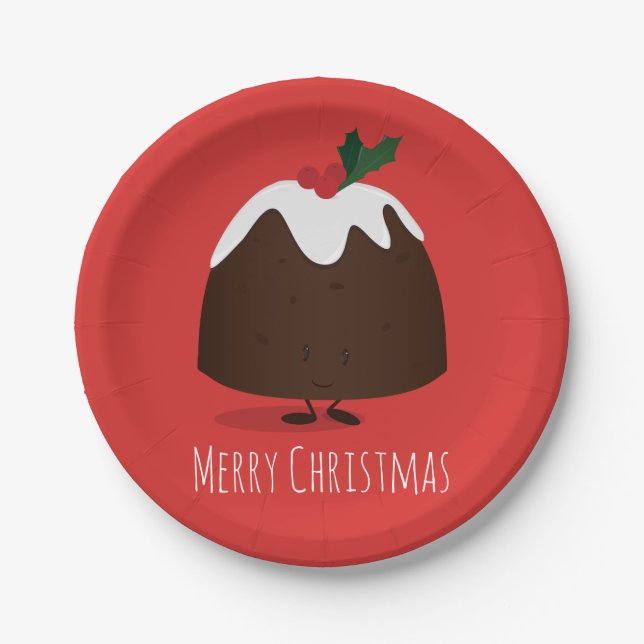 Assiettes En Carton Caractère de dessin de Noël Pudding | Plaque de pa (Devant)