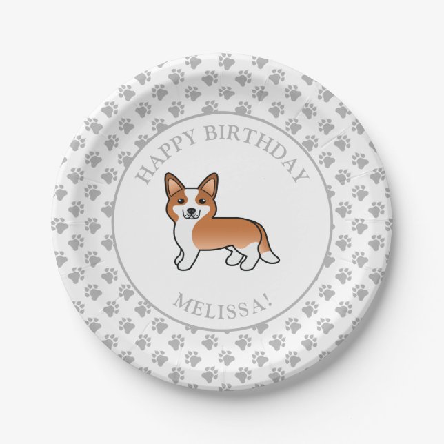 Assiettes En Carton Cardigan rouge et blanc Gallois Corgi fête d'anniv (Devant)
