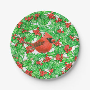 Assiettes En Carton Cardinal et motif d'aquarelle de baie sainte