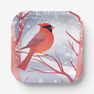 Assiettes En Carton Cardinal Rouge Belle Peinture Aquarelle