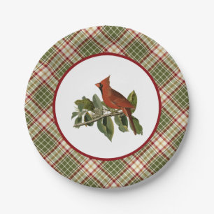 Assiettes En Carton Cardinal vintage avec plaid de Noël Woodland