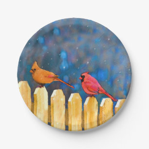 Assiettes En Carton Cardinals on the Fence Painting - Art original