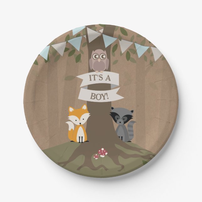 Assiettes En Carton Cardstock Inspiré Bois Bois Baby shower (Devant)