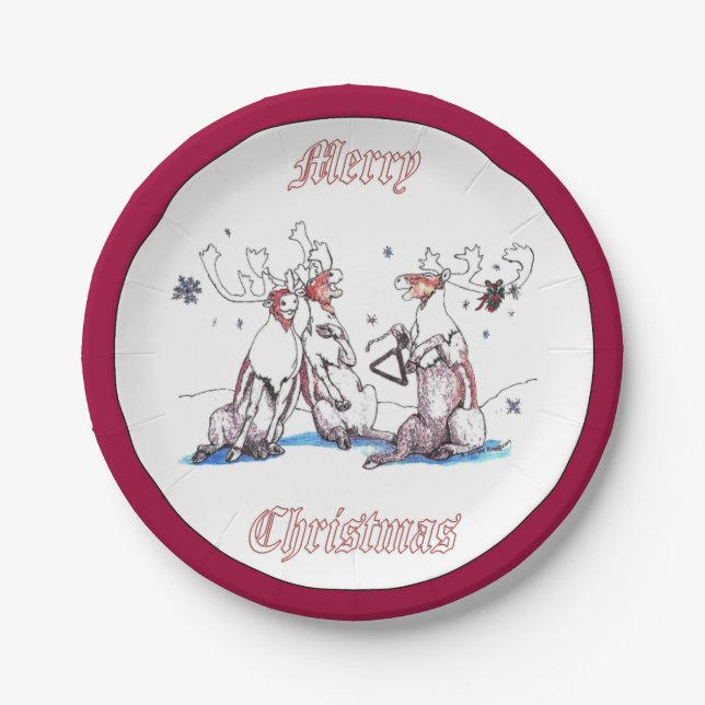 Assiettes En Carton Caribou chantant de Noël Whimsical Servant (Devant)