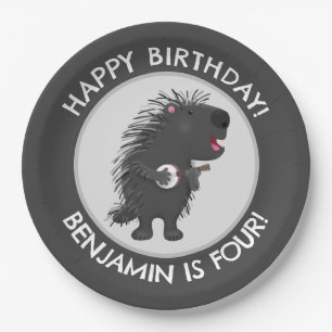 Assiettes En Carton Caricature d'anniversaire personnalisée de porcupi