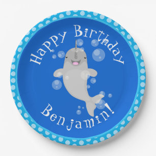 Assiettes En Carton Caricature de bulles de narval joyeux