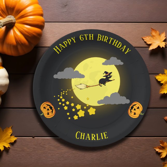 Assiettes En Carton Caricature de chat noir sorcière éffrayante Annive (Créateur téléchargé)