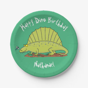 Assiettes En Carton Caricature de Dimetrodon pour dinosaure vert